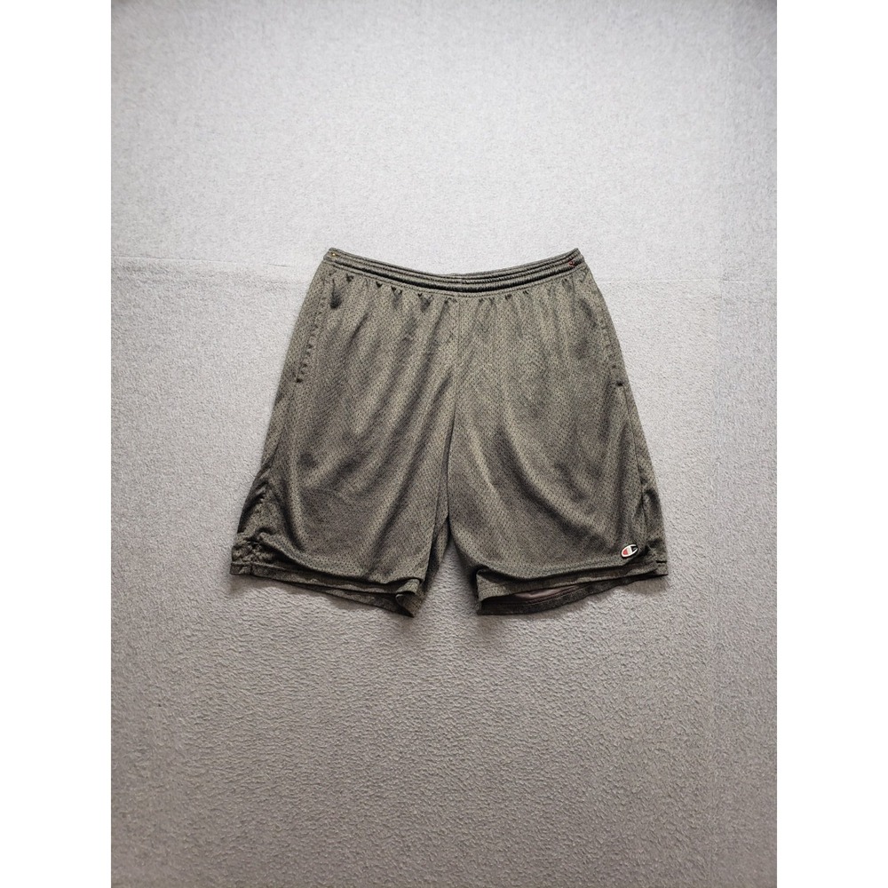 Champion Men Athletic‎ Short M Heather Gray Logo Drawstring Waist Gym Activewear